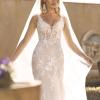 BLAYNE ML19487 FULL LENGTH FIT FLARE SILHOUETTE V NECKLINE WITH ILLUSION BODICE EMBROIDERED FLORAL LEAF LACE AND SOFT TULLE SKIRT WITH V BODICE FINISH WEDDING DRESS MADI LANE BRIDAL3