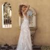 BLAYNE ML19487 FULL LENGTH FIT FLARE SILHOUETTE V NECKLINE WITH ILLUSION BODICE EMBROIDERED FLORAL LEAF LACE AND SOFT TULLE SKIRT WITH V BODICE FINISH WEDDING DRESS MADI LANE BRIDAL6