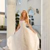 DANICA ML22101 FULL LENGTH FLORAL LACE ALINE GOWN WITH THIN STRAPS SIDE LACE UP AND ZIPPER BACK CLOSURE WEDDING DRESS MADI LANE BRIDAL 1