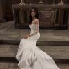 FRANKIE_EY313 FULL CREPE WITH SEED BEEDS SEQUINNED AND EMBROIDERED BODICE STRAPLESS FIT AND FLARE WEDDING DRESS WITH BUTTON UP BACK EVIE YOUNG BRIDAL19