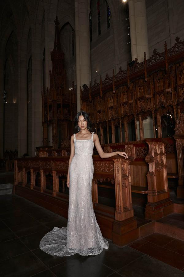 POET_EY321 FULL EMBROIDERED GEO SHEETLACE TRIM FIT AND FLARE WEDDING DRESS BACK ZIP EVIE YOUNG BRIDAL 4