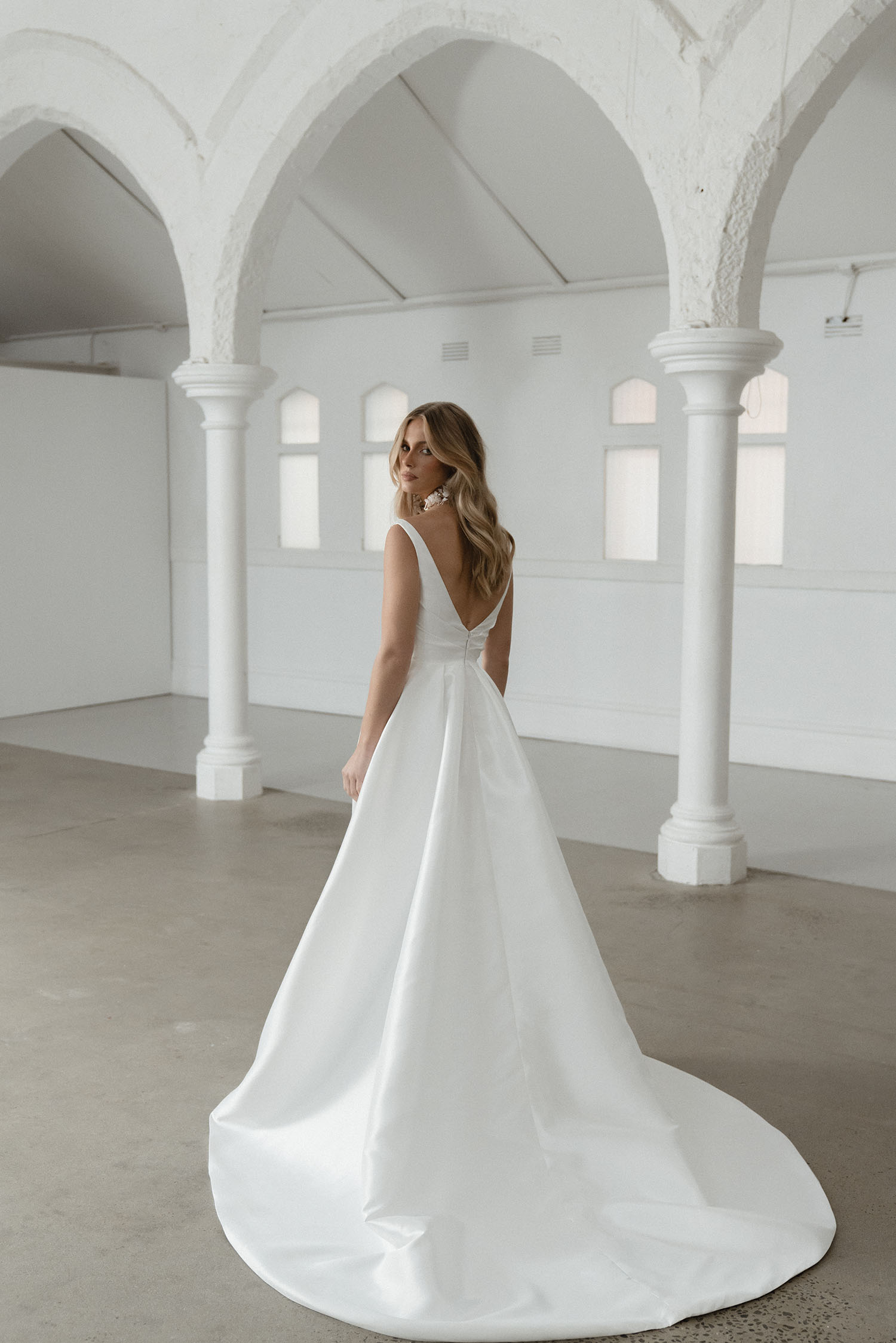 Seldon V Neck Satin A Line Wedding Dress