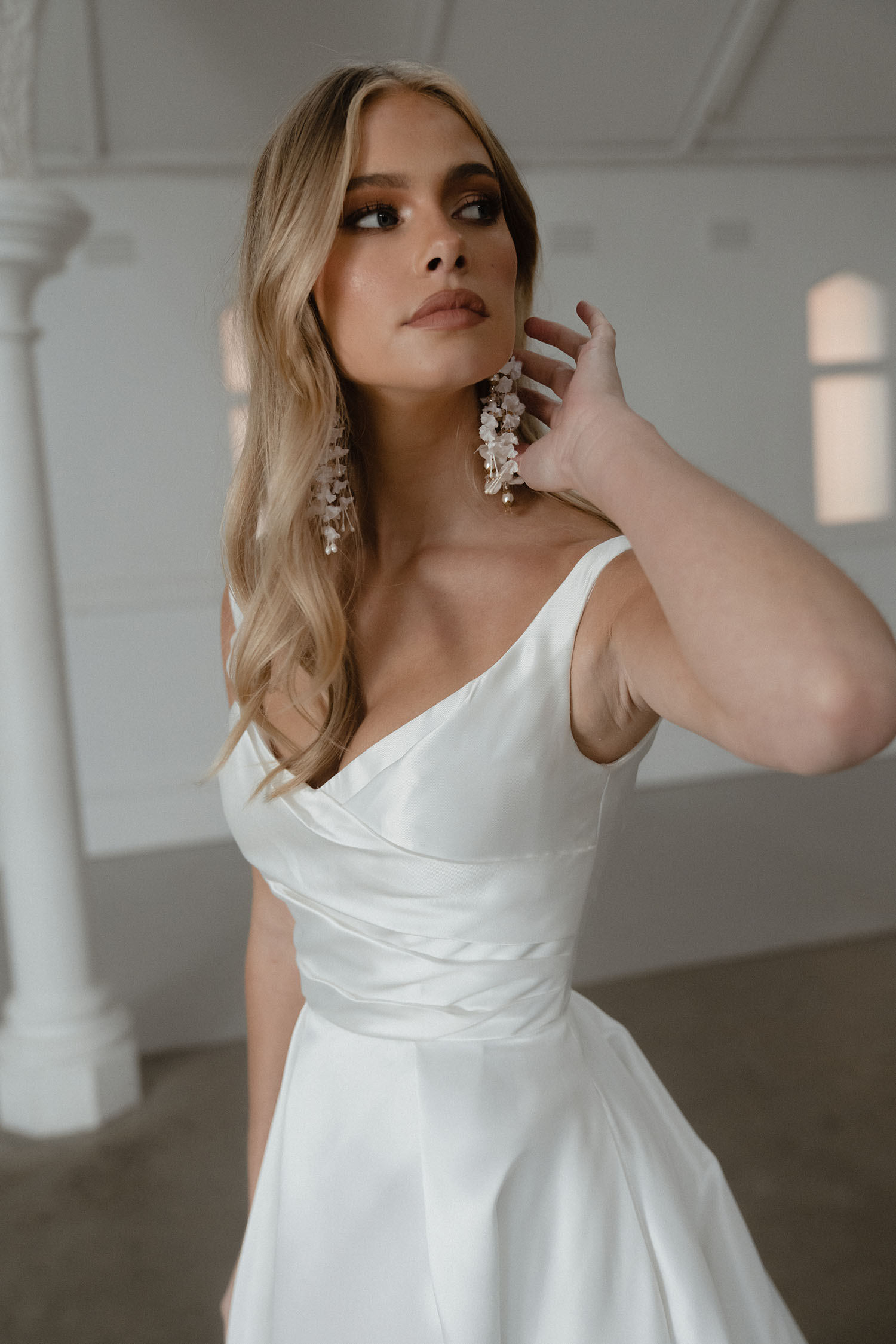 Seldon V Neck Satin A Line Wedding Dress