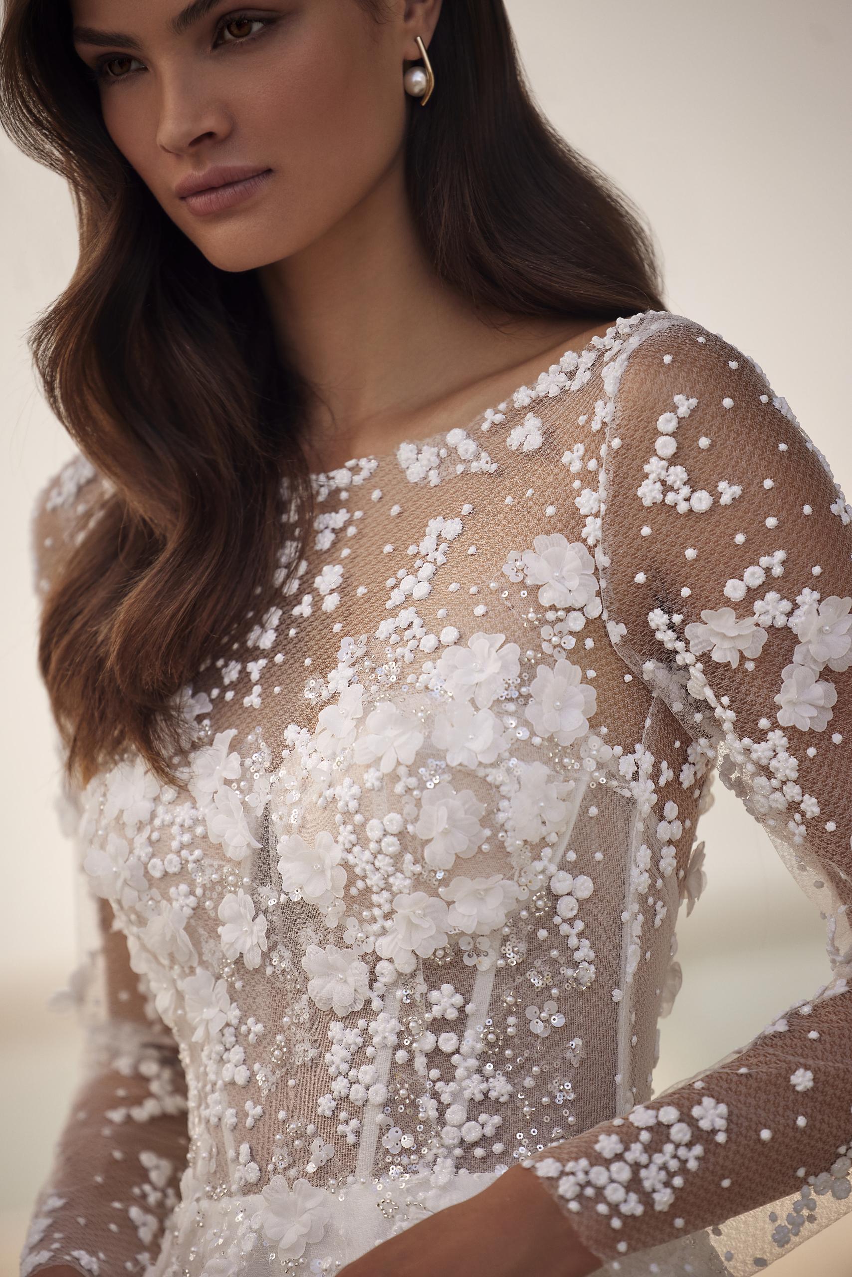 Ricca Floral Lace Long Sleeves A-Line Wedding Gown