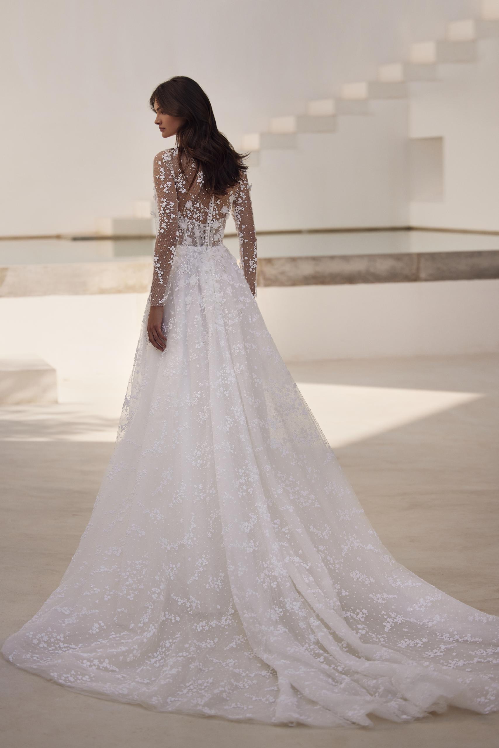 Ricca Floral Lace Long Sleeves A-Line Wedding Gown