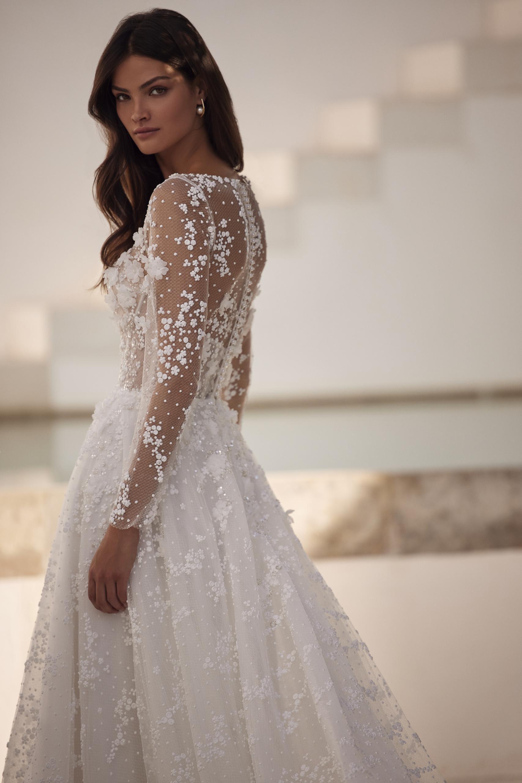 Ricca Floral Lace Long Sleeves A-Line Wedding Gown