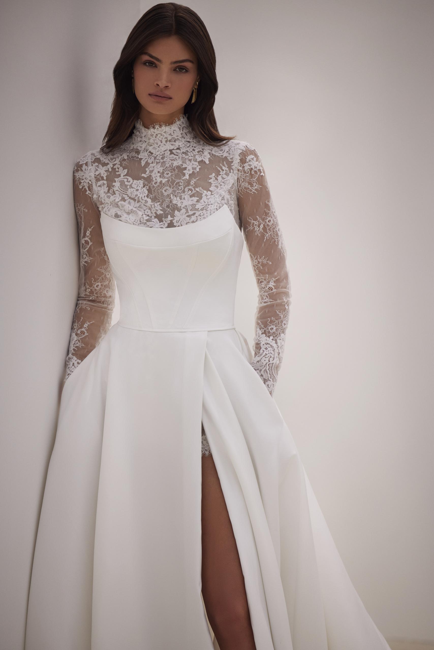 Nexia Turtle Neck Lace Long Sleeves A-Line Wedding Dress