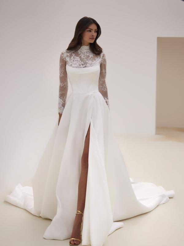 Nexia Turtle Neck Lace Long Sleeves A-Line Wedding Dress
