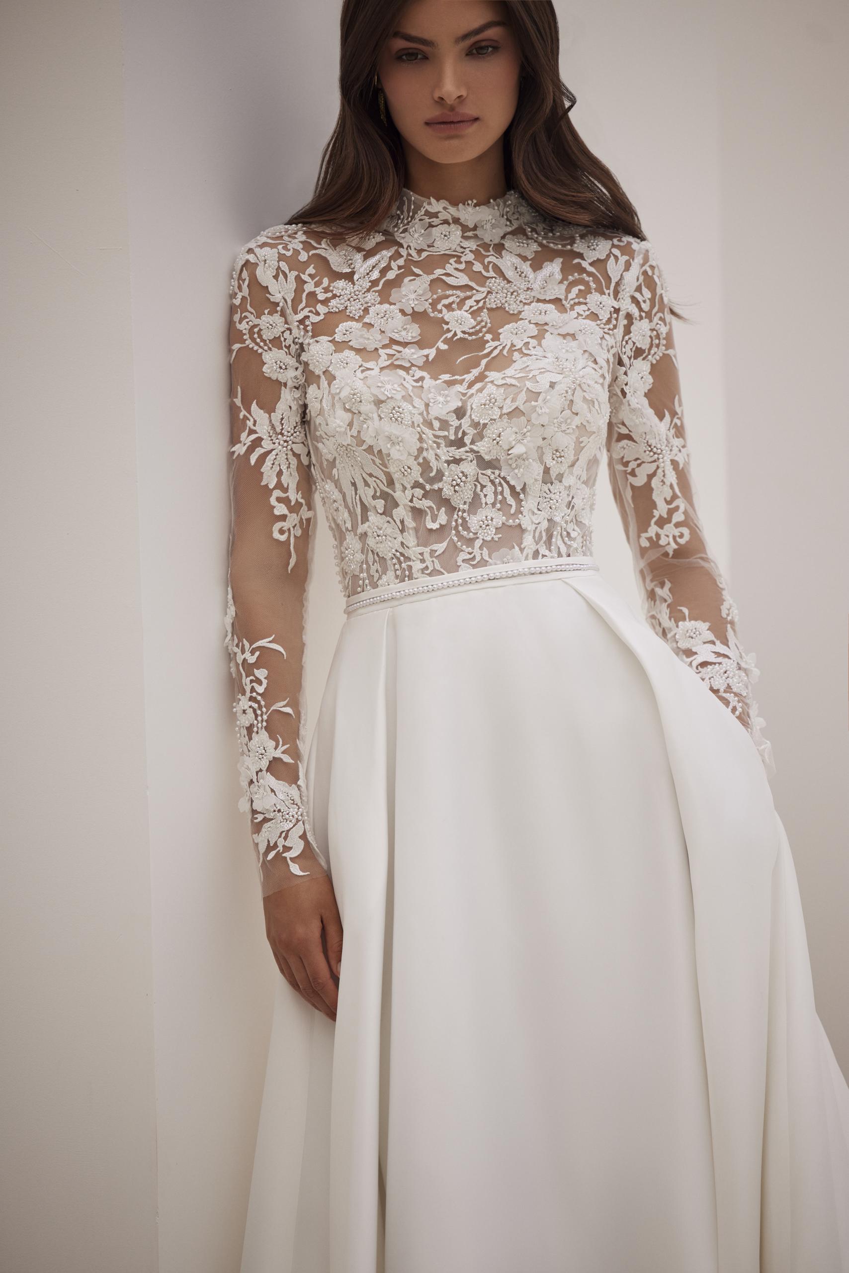Moreen Turtle Neck Floral Lace Long Sleeves A-Line Wedding Dress