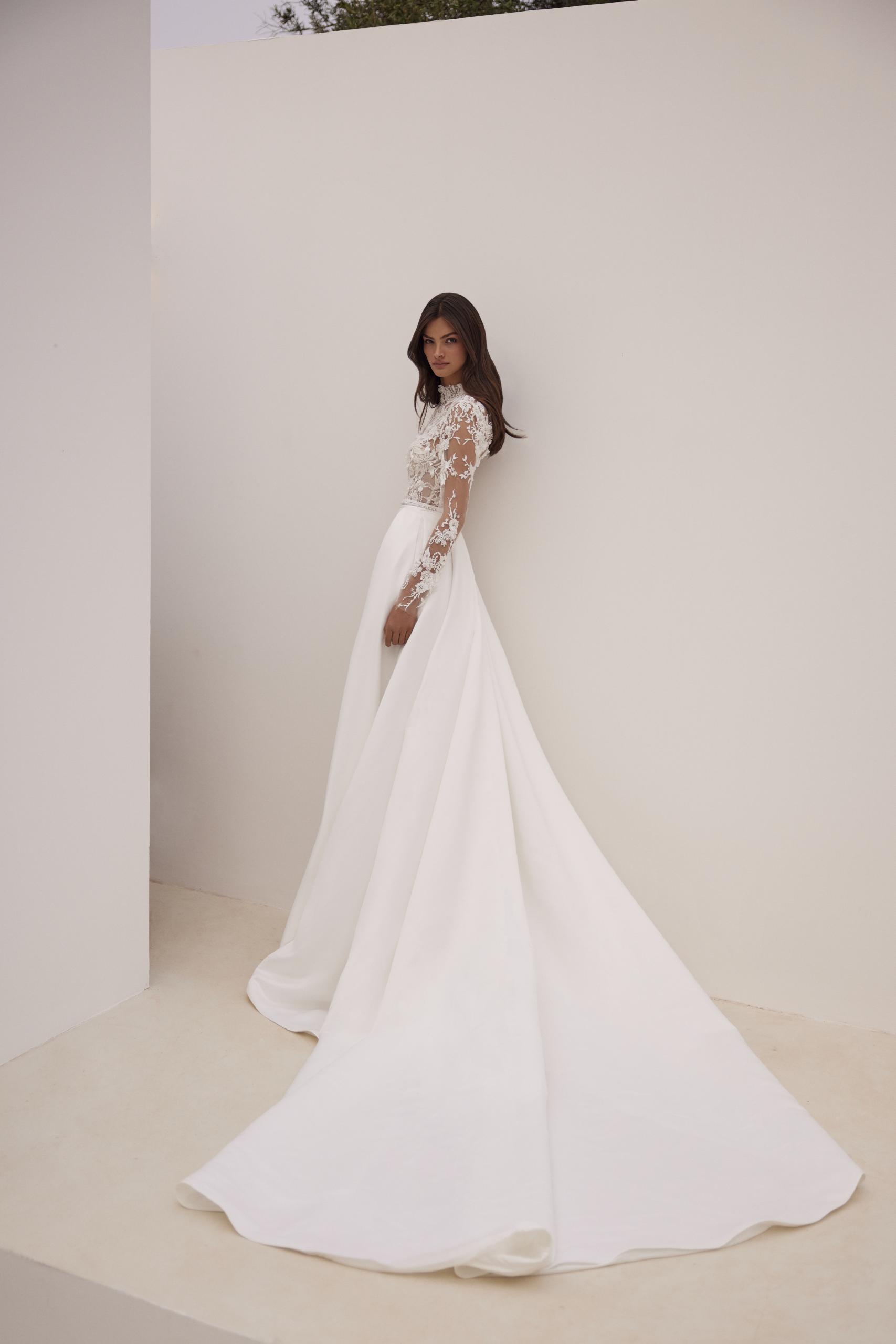 Moreen Turtle Neck Floral Lace Long Sleeves A-Line Wedding Dress